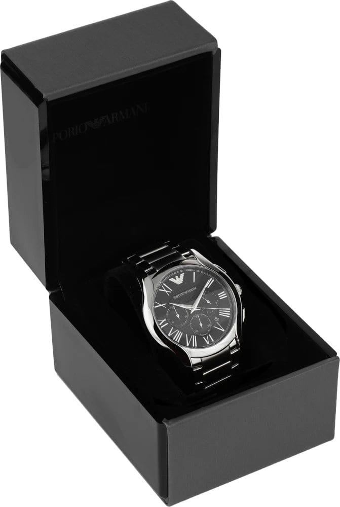Emporio Armani Valente Chronograph Quartz Black Dial Silver Steel Strap Watch For Men - AR11083