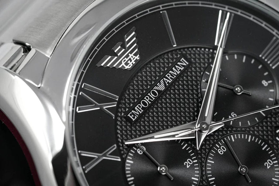 Emporio Armani Valente Chronograph Quartz Black Dial Silver Steel Strap Watch For Men - AR11083