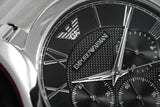 Emporio Armani Valente Chronograph Quartz Black Dial Silver Steel Strap Watch For Men - AR11083