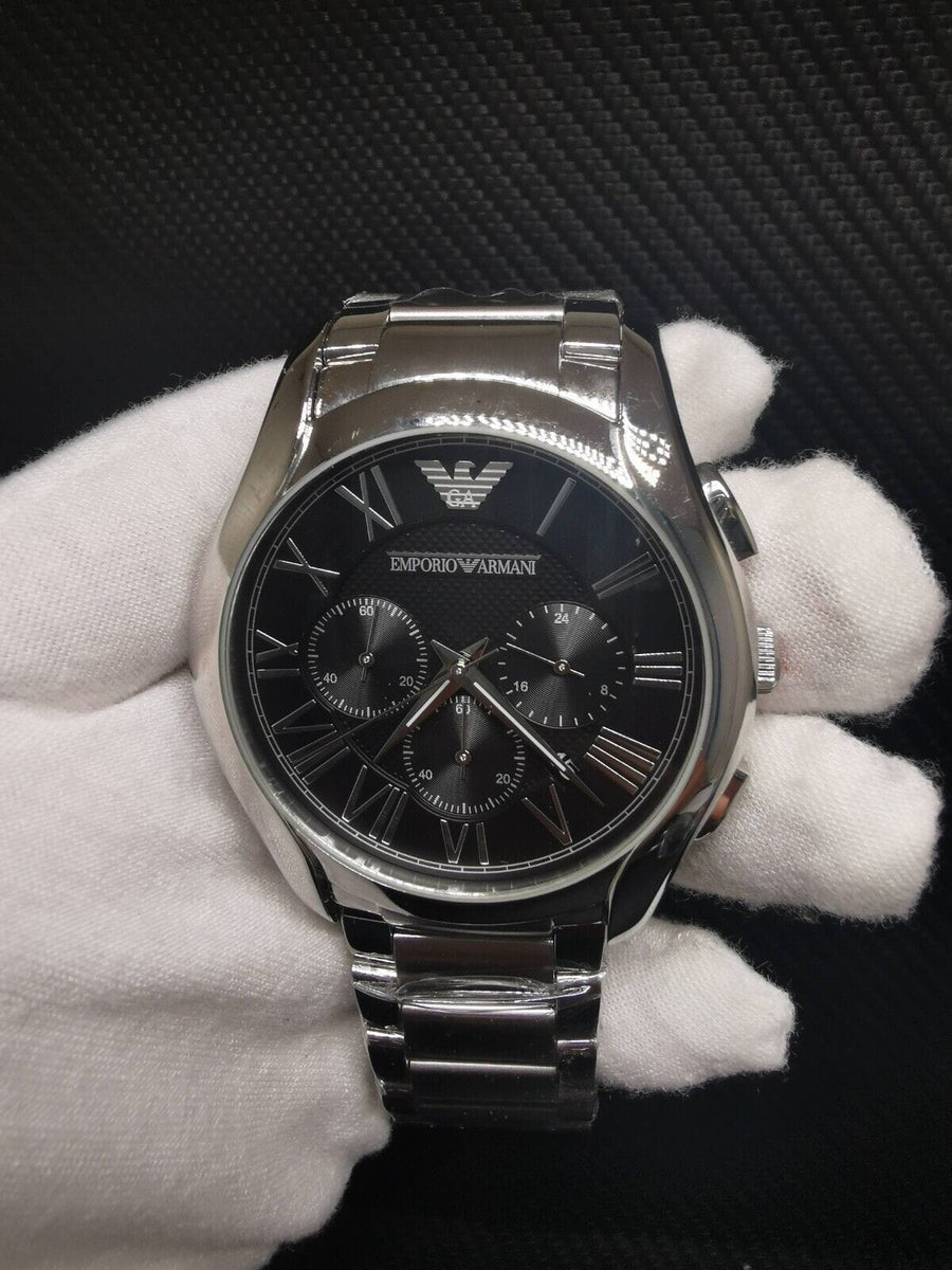 Emporio Armani Valente Chronograph Quartz Black Dial Silver Steel Strap Watch For Men - AR11083