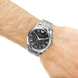 Emporio Armani Valente Chronograph Quartz Black Dial Silver Steel Strap Watch For Men - AR11083