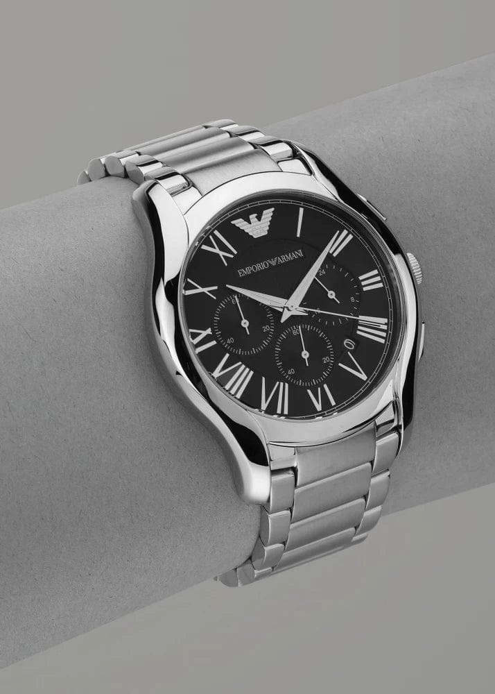 Emporio Armani Valente Chronograph Quartz Black Dial Silver Steel Strap Watch For Men - AR11083