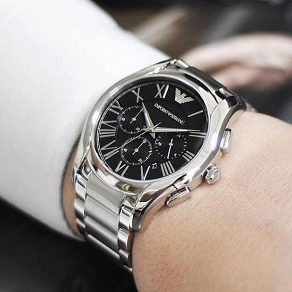 Emporio Armani Valente Chronograph Quartz Black Dial Silver Steel Strap Watch For Men - AR11083