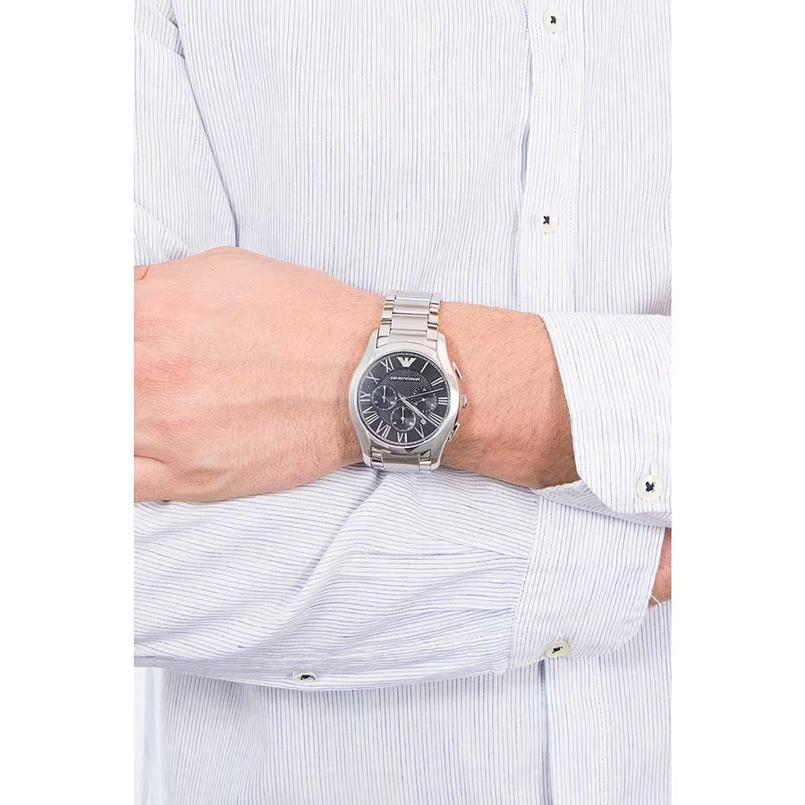 Emporio Armani Valente Chronograph Quartz Black Dial Silver Steel Strap Watch For Men - AR11083