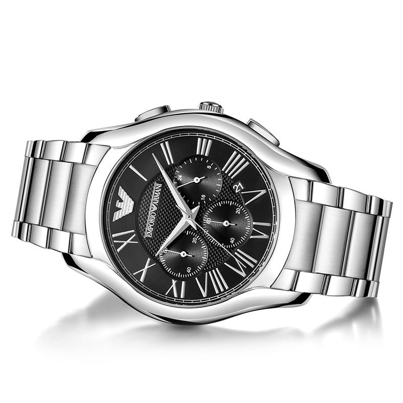 Emporio Armani Valente Chronograph Quartz Black Dial Silver Steel Strap Watch For Men - AR11083