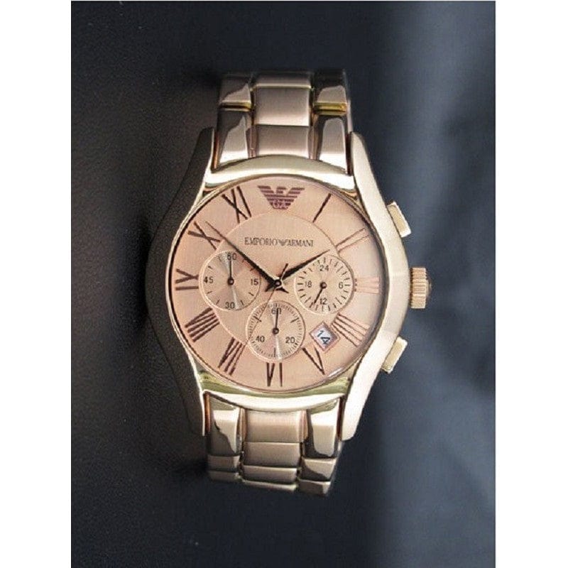 Emporio Armani Valente Chronograph Rose Gold Dial Rose Gold Steel Strap Watch For Men - AR0365
