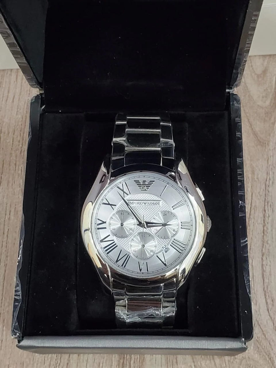 Emporio Armani Valente Chronograph Silver Dial Silver Steel Strap Watch For Men - AR11081