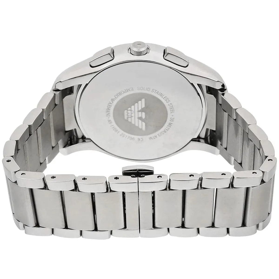 Emporio Armani Valente Chronograph Silver Dial Silver Steel Strap Watch For Men - AR11081
