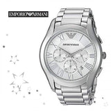 Emporio Armani Valente Chronograph Silver Dial Silver Steel Strap Watch For Men - AR11081
