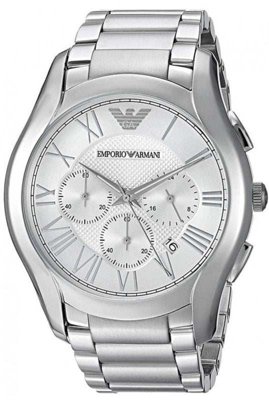 Emporio Armani Valente Chronograph Silver Dial Silver Steel Strap Watch For Men - AR11081