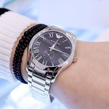Emporio Armani Valente Quartz Black Dial Silver Steel Strap Watch For Men - AR11086