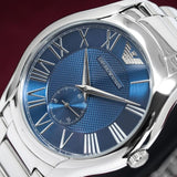 Emporio Armani Valente Quartz Blue Dial Silver Steel Strap Watch For Men - AR11085