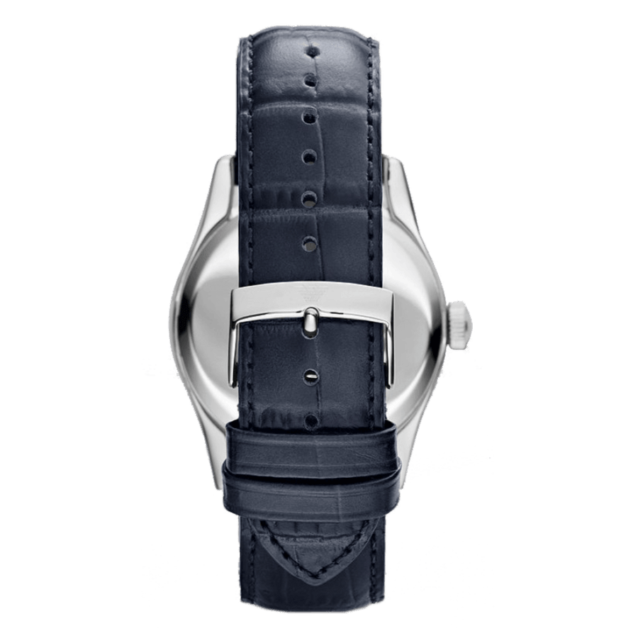 Emporio Armani Valente Quartz Silver Dial Grey Leather Strap Watch For Men - AR1666