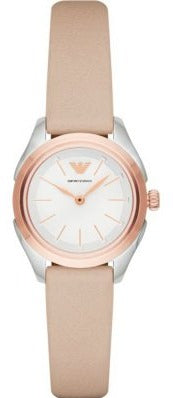 Emporio Armani Valeria Quartz White Dial Beige Leather Strap Watch For Women - AR11031