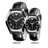 Emporio Armani Velente Black Dial Black Leather Strap Watch For Women - AR0644
