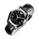 Emporio Armani Velente Black Dial Black Leather Strap Watch For Women - AR0644