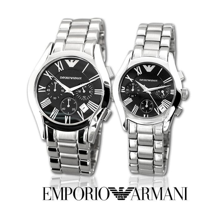Emporio Armani Velente Chronograph Black Dial Silver Steel Strap Watch For Women - AR0674