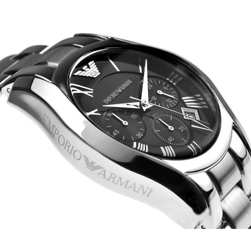 Emporio Armani Velente Chronograph Black Dial Silver Steel Strap Watch For Women - AR0674