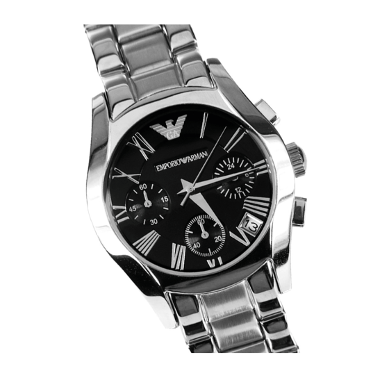 Emporio Armani Velente Chronograph Black Dial Silver Steel Strap Watch For Women - AR0674