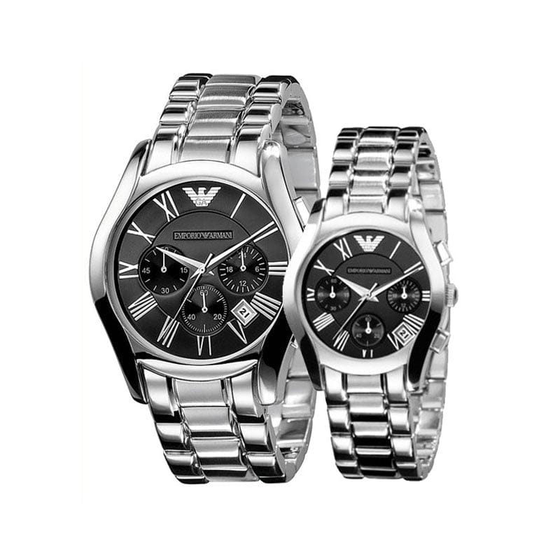 Emporio Armani Velente Chronograph Black Dial Silver Steel Strap Watch For Women - AR0674