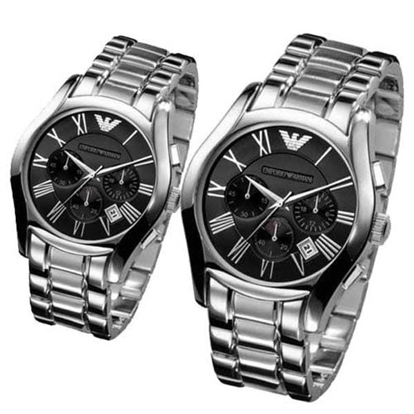 Emporio Armani Velente Chronograph Black Dial Silver Steel Strap Watch For Women - AR0674