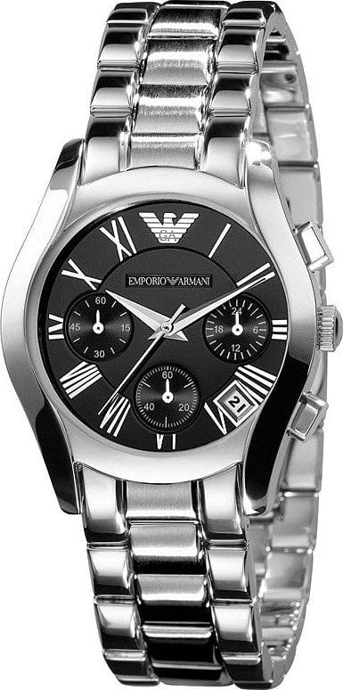 Emporio Armani Velente Chronograph Black Dial Silver Steel Strap Watch For Women - AR0674