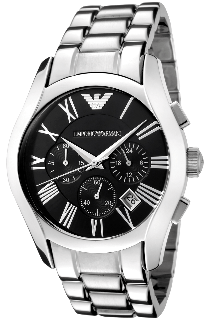 Emporio Armani Velente Chronograph Black Dial Silver Steel Strap Watch For Women - AR0674