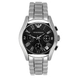 Emporio Armani Velente Chronograph Black Dial Silver Steel Strap Watch For Women - AR0674
