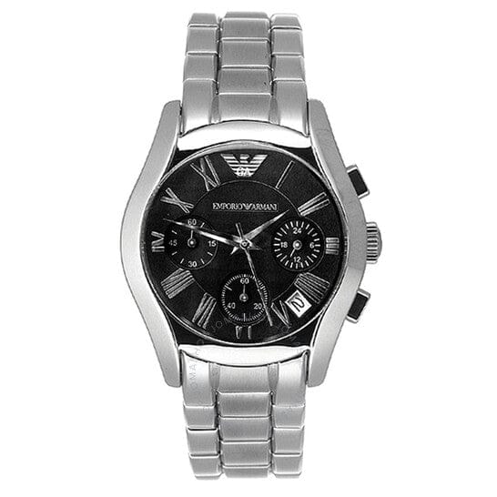 Emporio Armani Velente Chronograph Black Dial Silver Steel Strap Watch For Women - AR0674