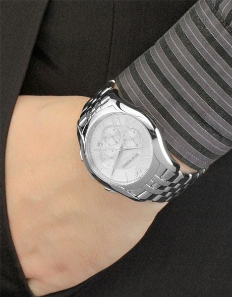 Emporio Armani Velente Chronograph Quartz Silver Dial Silver Steel Strap Watch For Men - AR1702