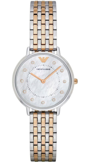 Emporio Armani Gianni T Bar Mother of Pearl Dial Two Tone Steel Strap Watch For Women - AR2508