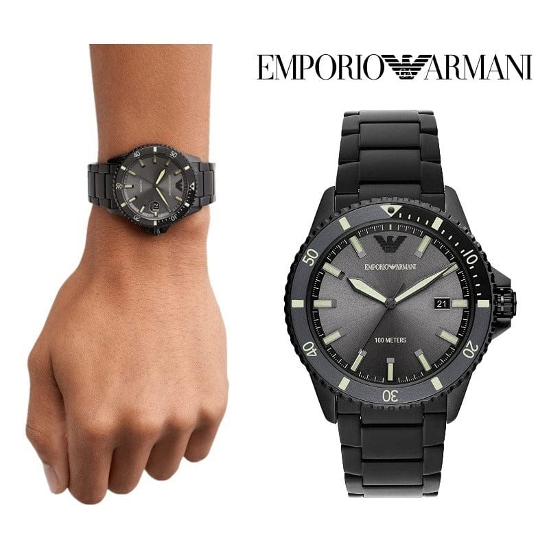 Emporio Armani World Explorer Black Dial Black Steel Strap Watch for Men - AR11398