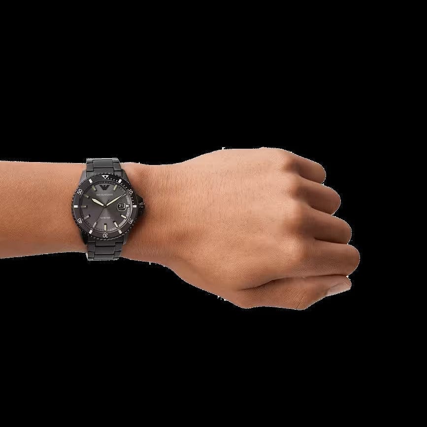Emporio Armani World Explorer Black Dial Black Steel Strap Watch for Men - AR11398
