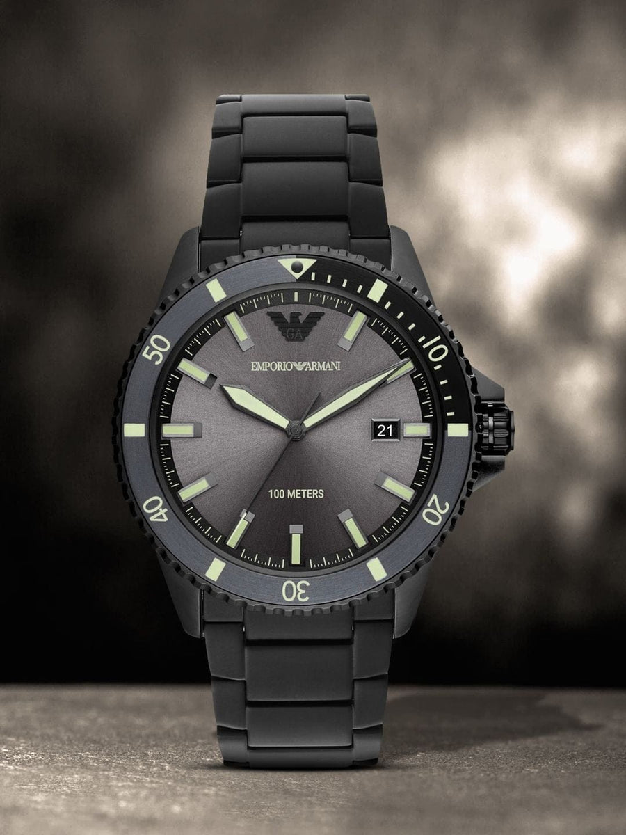 Emporio Armani World Explorer Black Dial Black Steel Strap Watch for Men - AR11398