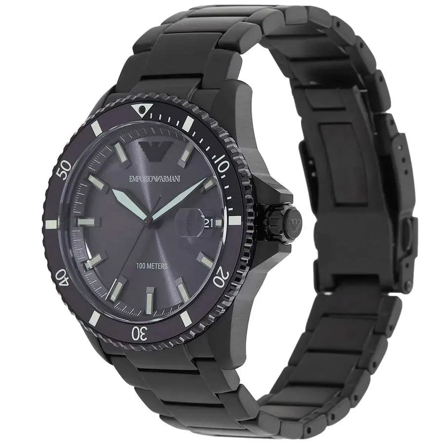 Emporio Armani World Explorer Black Dial Black Steel Strap Watch for Men - AR11398