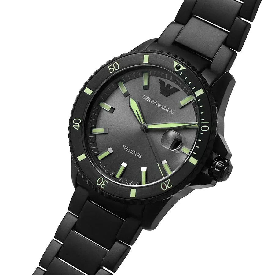 Emporio Armani World Explorer Black Dial Black Steel Strap Watch for Men - AR11398