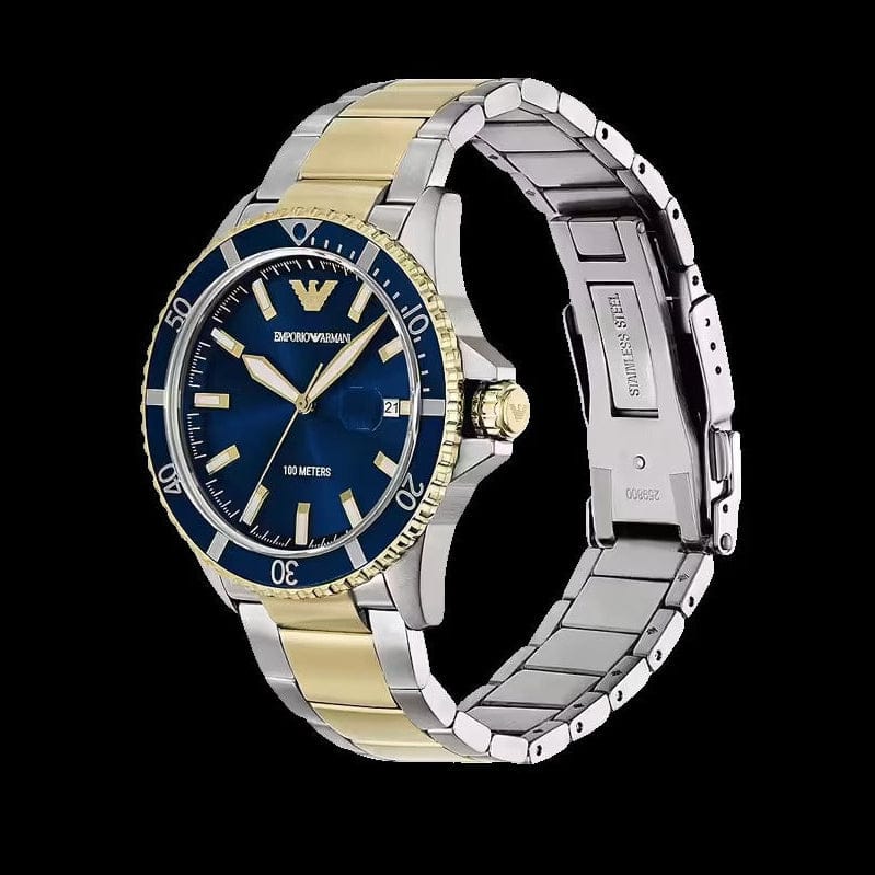 Emporio Armani World Explorer Blue Dial Two Tone Steel Strap Watch for Men - AR11682
