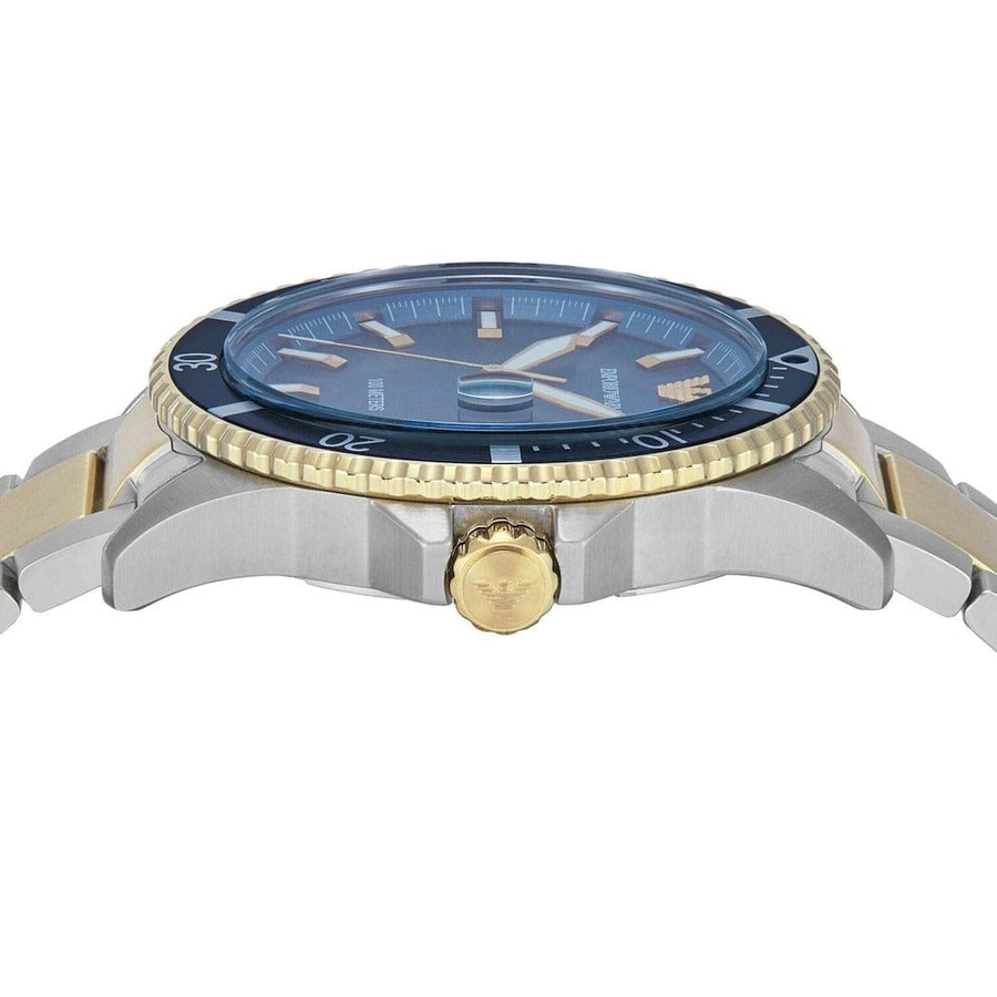 Emporio Armani World Explorer Blue Dial Two Tone Steel Strap Watch for Men - AR11682