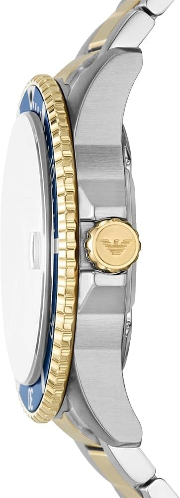 Emporio Armani World Explorer Blue Dial Two Tone Steel Strap Watch for Men - AR11682