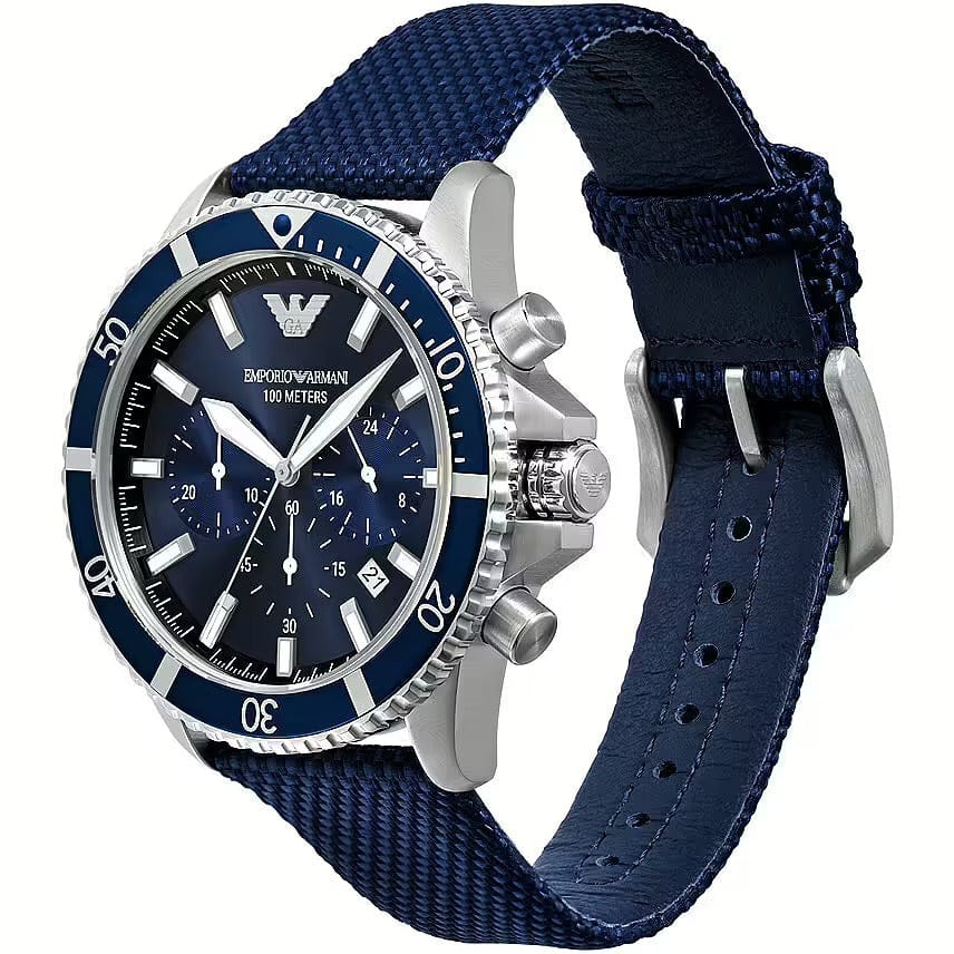 Emporio Armani World Explorer Chronograph Blue Dial Blue Nylon Strap Watch for Men - AR11588