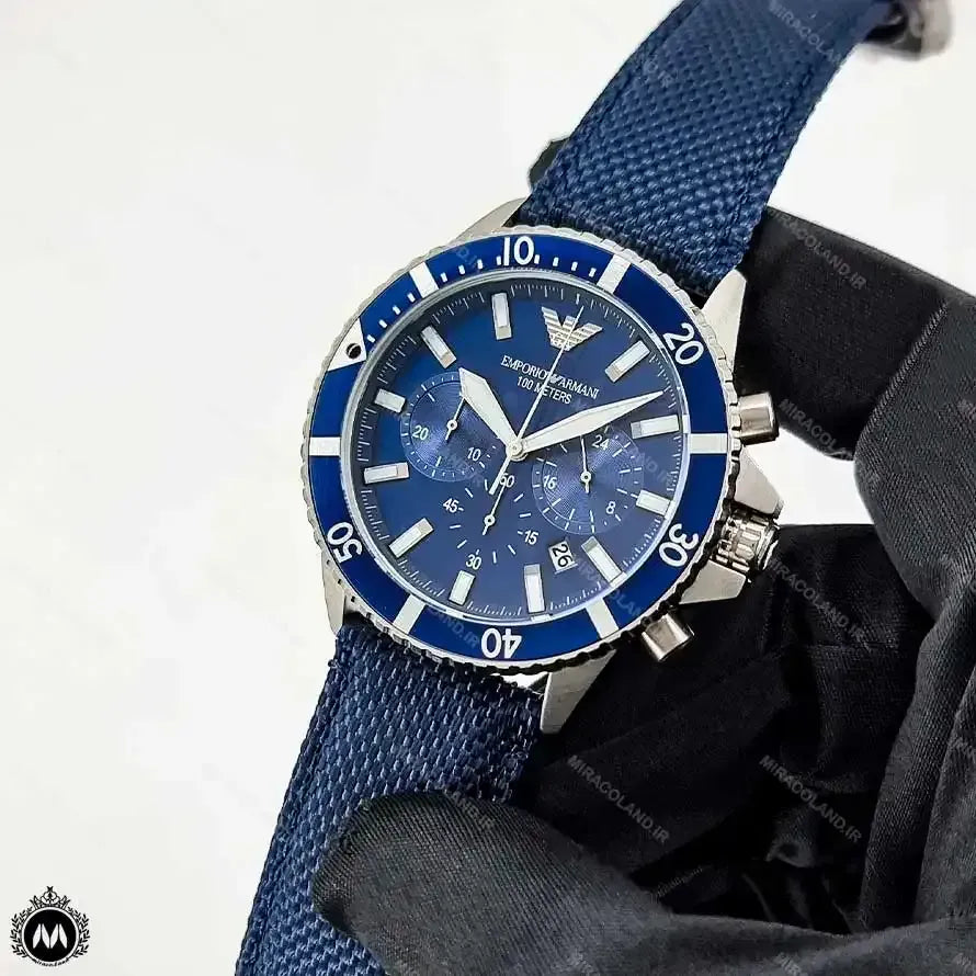 Emporio Armani World Explorer Chronograph Blue Dial Blue Nylon Strap Watch for Men - AR11588