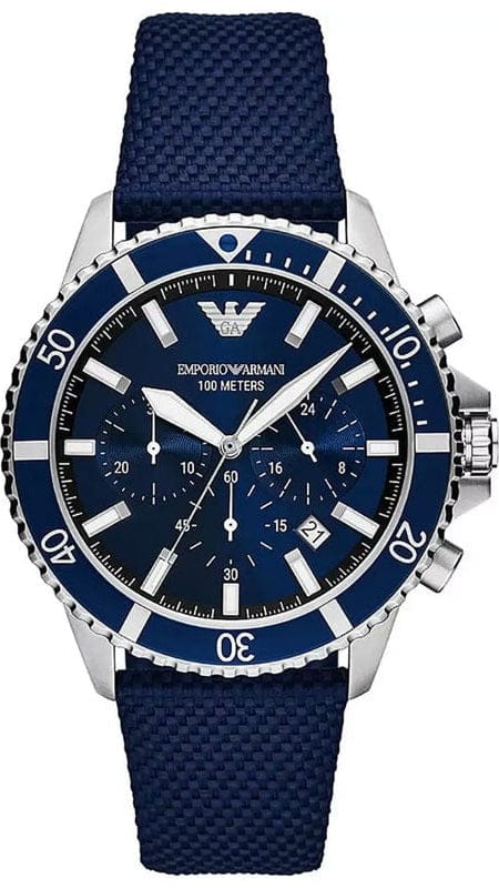 Emporio Armani World Explorer Chronograph Blue Dial Blue Nylon Strap Watch for Men - AR11588