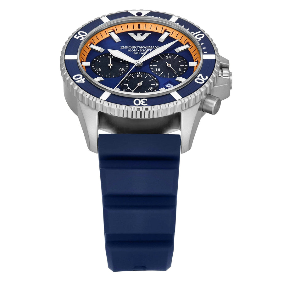 Emporio Armani World Explorer Chronograph Blue Dial Blue Silicone Strap Watch for Men - AR11696
