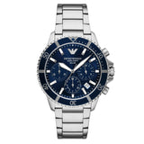 Emporio Armani World Explorer Chronograph Blue Dial Silver Steel Strap Watch for Men - AR11681
