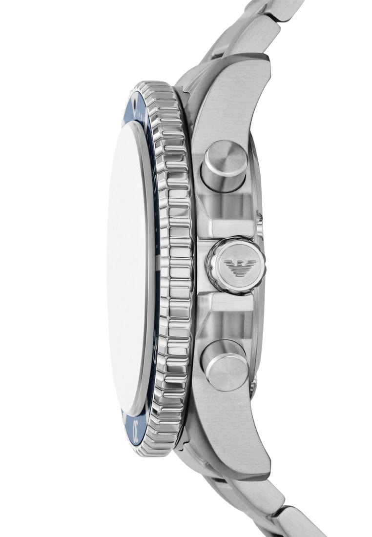 Emporio Armani World Explorer Chronograph Blue Dial Silver Steel Strap Watch for Men - AR11681