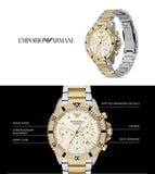 Emporio Armani World Explorer Chronograph Cream Dial Two Tone Steel Strap Watch for Men - AR11606