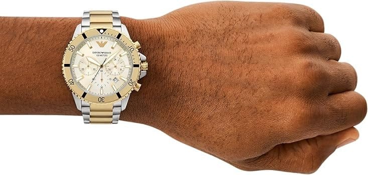 Emporio Armani World Explorer Chronograph Cream Dial Two Tone Steel Strap Watch for Men - AR11606