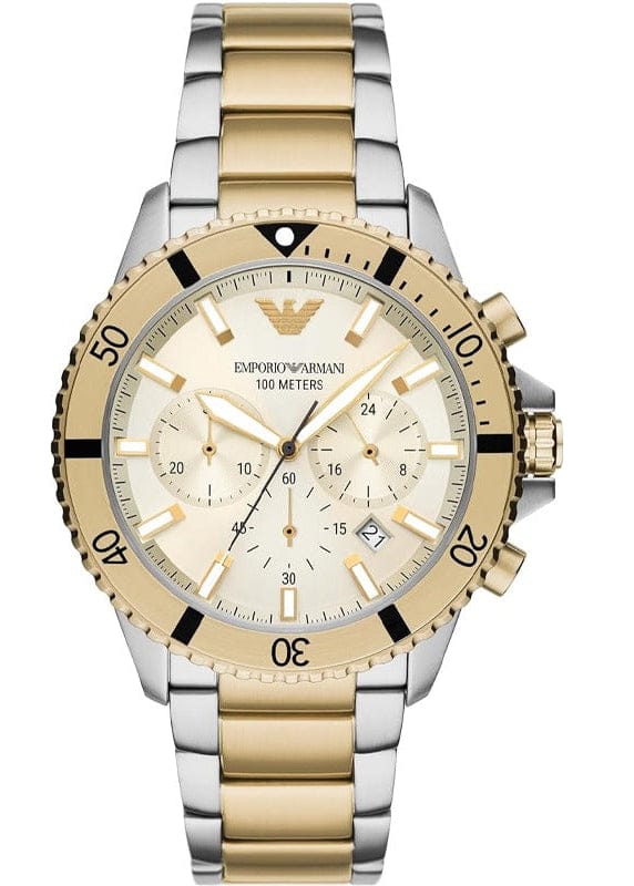 Emporio Armani World Explorer Chronograph Cream Dial Two Tone Steel Strap Watch for Men - AR11606