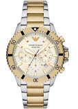 Emporio Armani World Explorer Chronograph Cream Dial Two Tone Steel Strap Watch for Men - AR11606