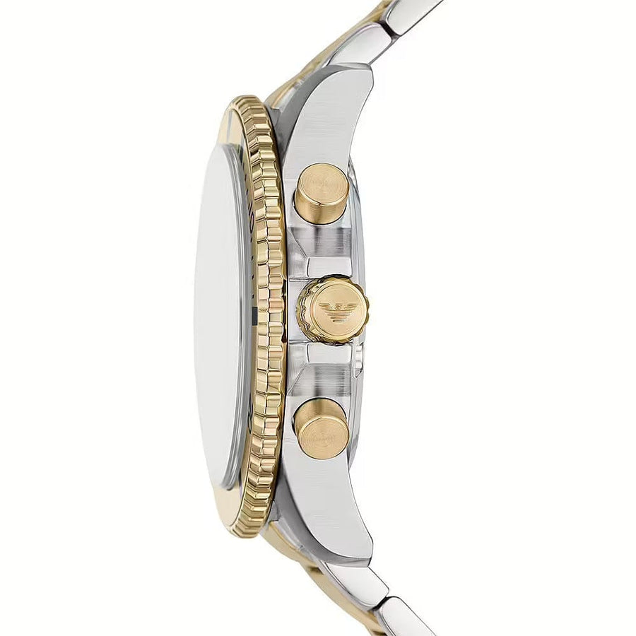 Emporio Armani World Explorer Chronograph Cream Dial Two Tone Steel Strap Watch for Men - AR11606